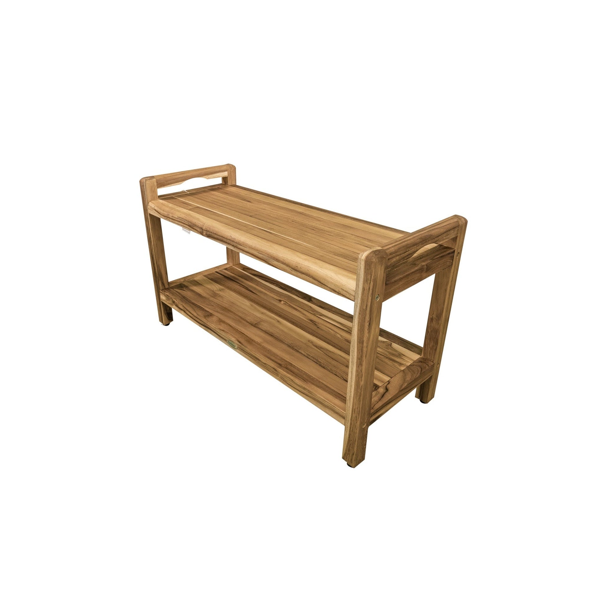 EcoDecors Eleganto 35" EarthyTeak Solid Teak Wood Shower Bench With LiftAide Arms and Shelf