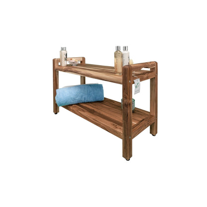 EcoDecors Eleganto 35" EarthyTeak Solid Teak Wood Shower Bench With LiftAide Arms and Shelf