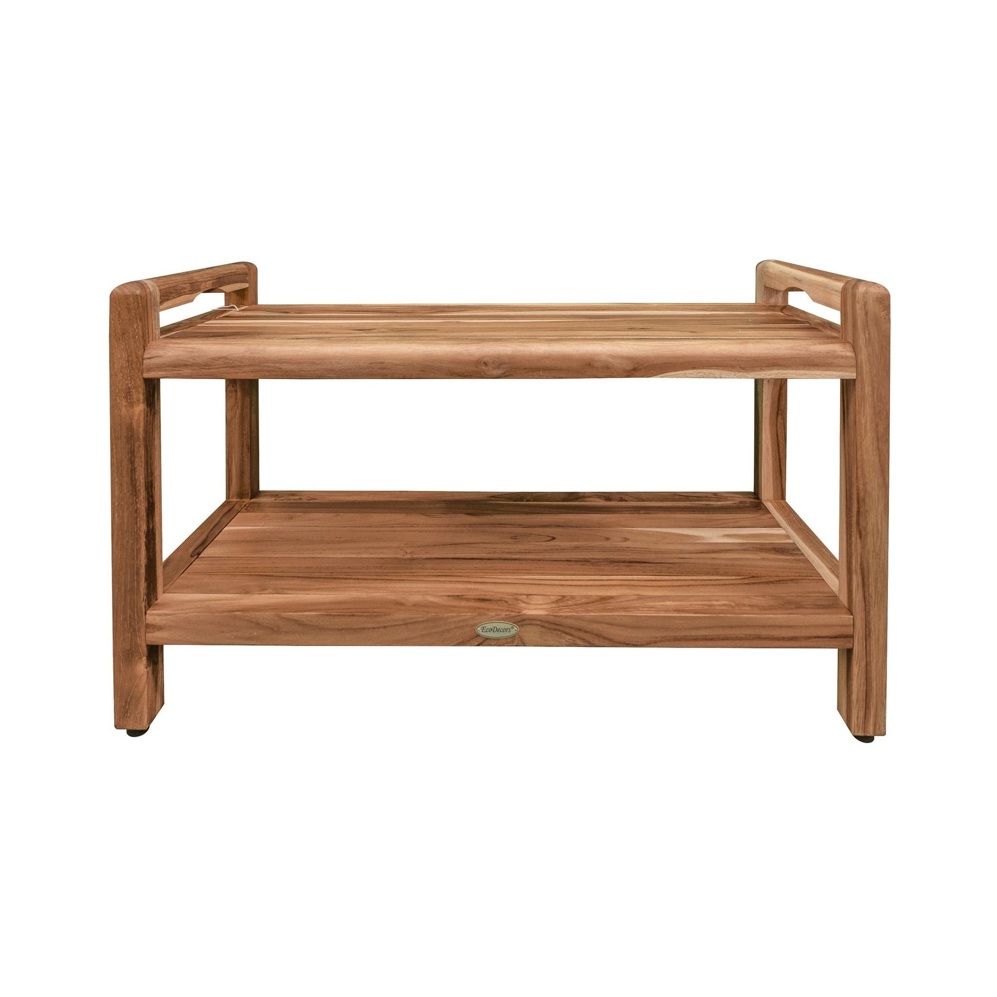 EcoDecors Eleganto 35" EarthyTeak Solid Teak Wood Shower Bench With LiftAide Arms and Shelf