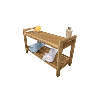 EcoDecors Eleganto 35" EarthyTeak Solid Teak Wood Shower Bench With LiftAide Arms and Shelf