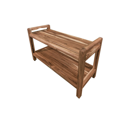 EcoDecors Eleganto 35" EarthyTeak Solid Teak Wood Shower Bench With LiftAide Arms and Shelf