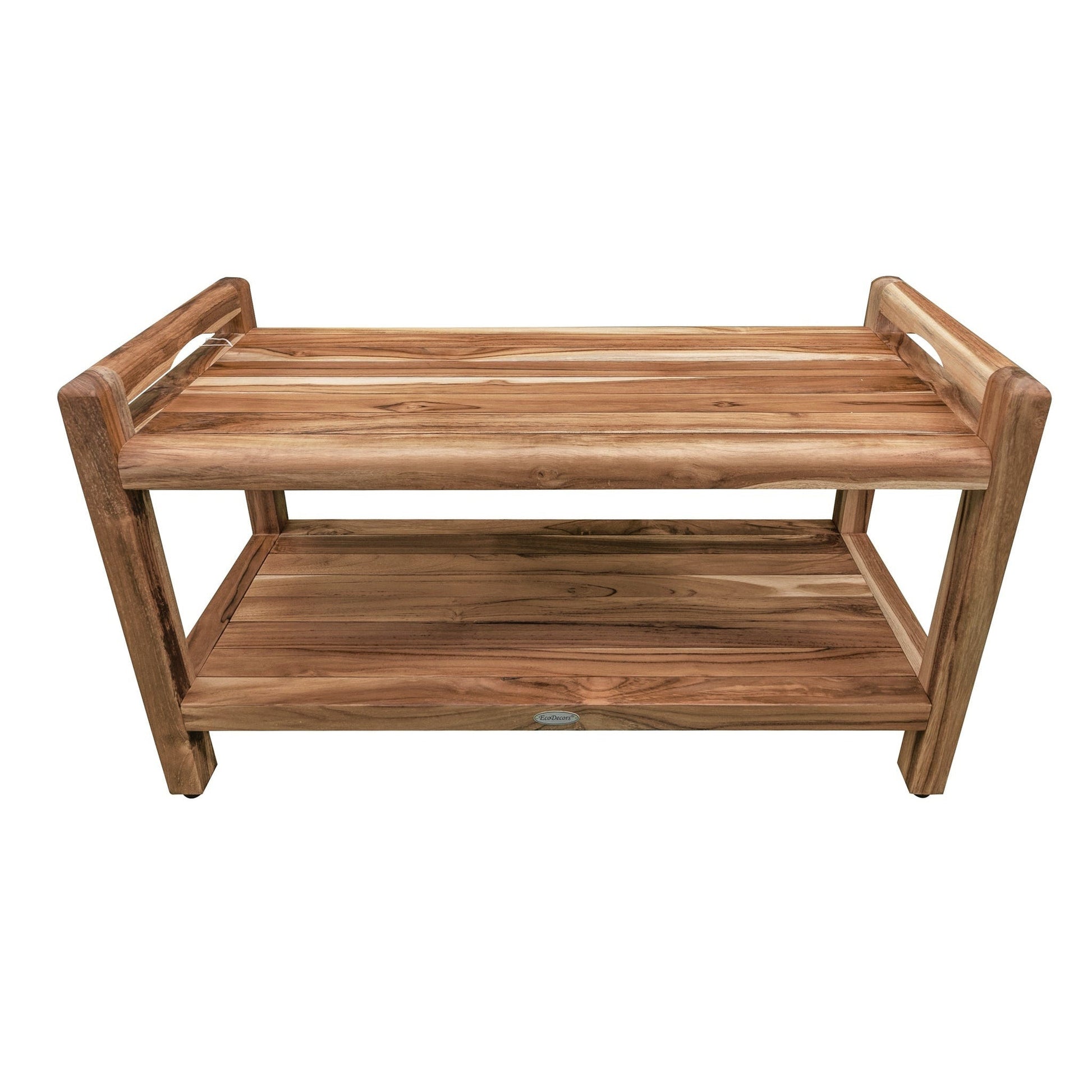 EcoDecors Eleganto 35" EarthyTeak Solid Teak Wood Shower Bench With LiftAide Arms and Shelf