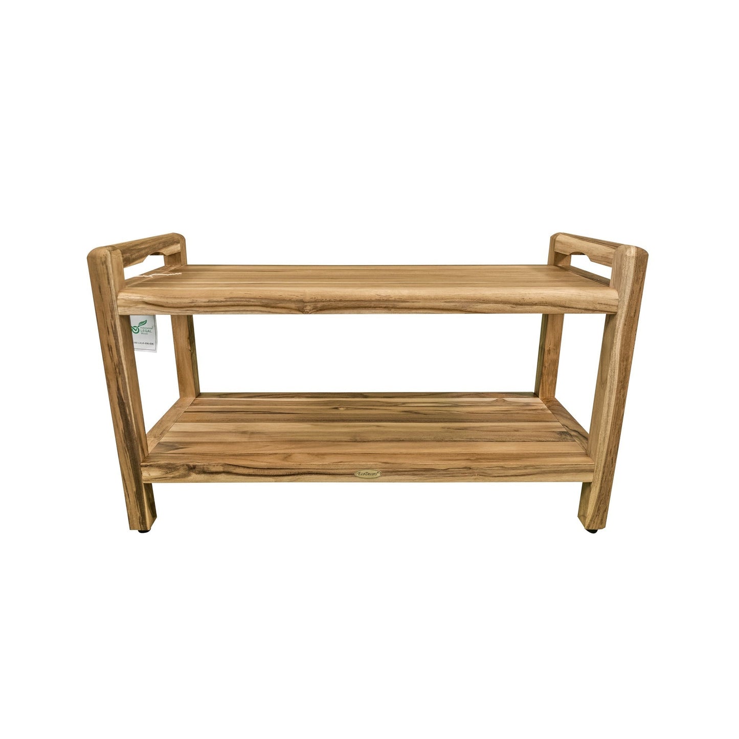 EcoDecors Eleganto 35" EarthyTeak Solid Teak Wood Shower Bench With LiftAide Arms and Shelf