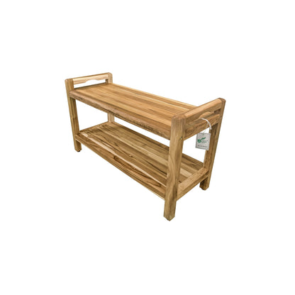 EcoDecors Eleganto 35" EarthyTeak Solid Teak Wood Shower Bench With LiftAide Arms and Shelf