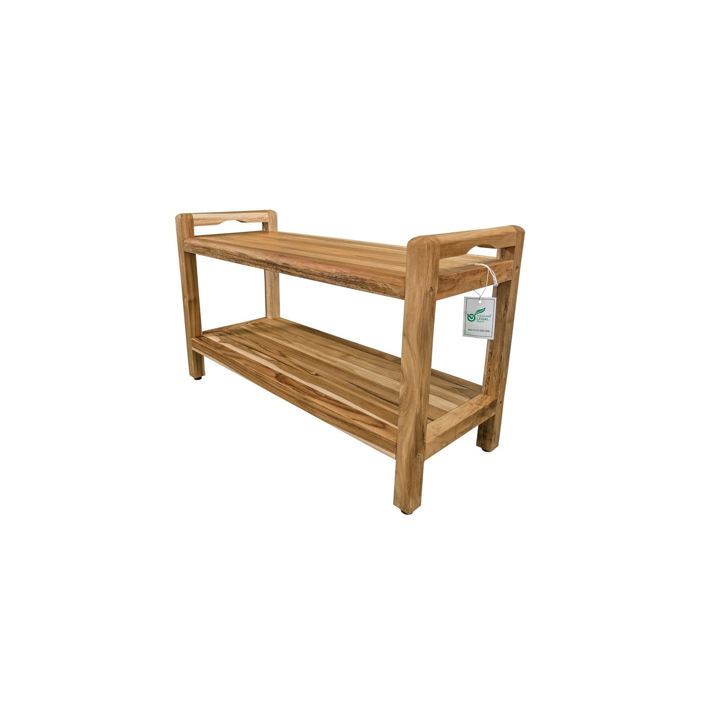EcoDecors Eleganto 35" EarthyTeak Solid Teak Wood Shower Bench With LiftAide Arms and Shelf