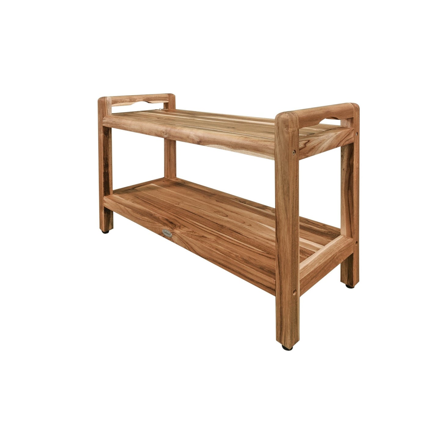 EcoDecors Eleganto 35" EarthyTeak Solid Teak Wood Shower Bench With LiftAide Arms and Shelf