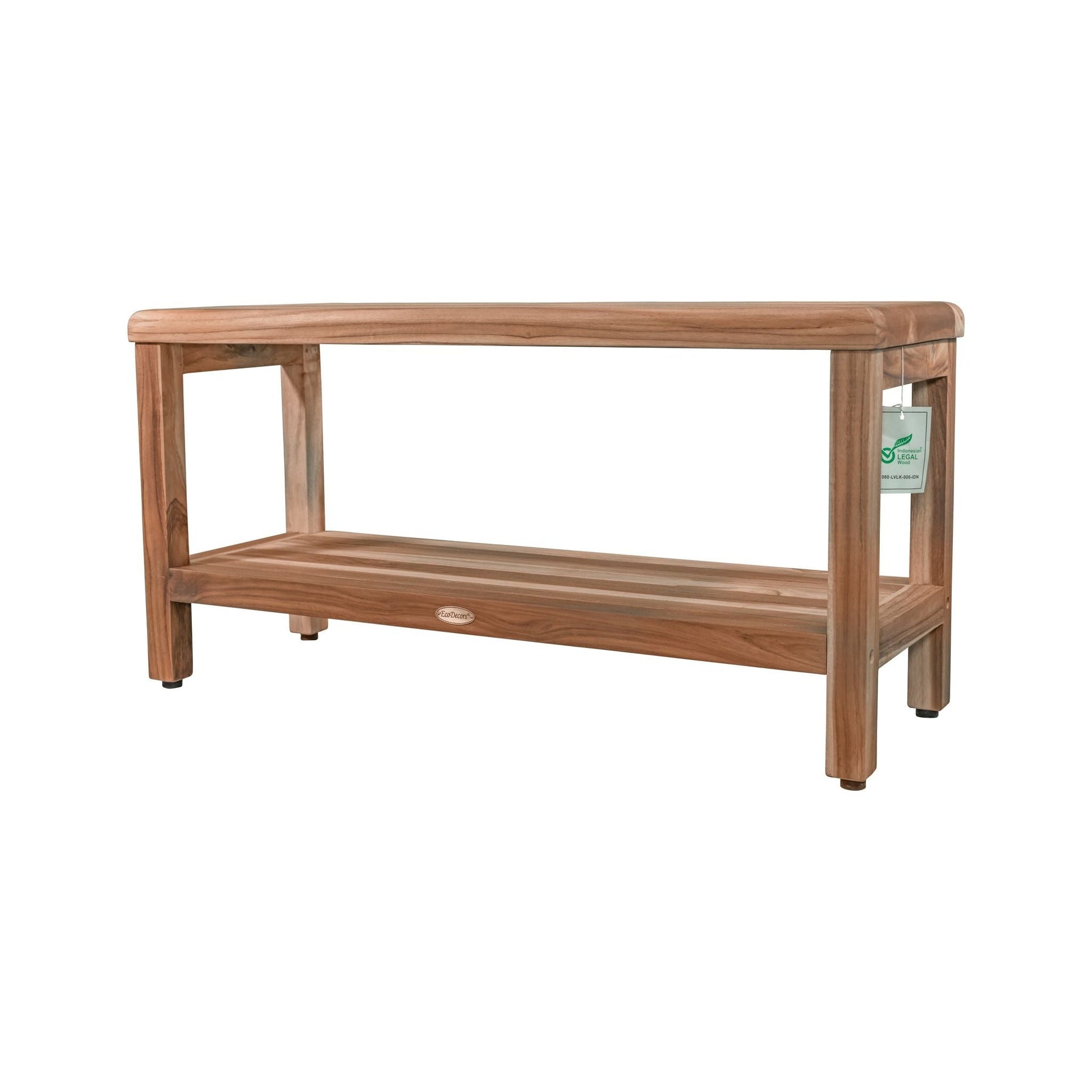 EcoDecors Eleganto EarthyTeak 35" Solid Teak Wood Shower Bench With Shelf