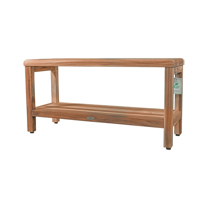 EcoDecors Eleganto EarthyTeak 35" Solid Teak Wood Shower Bench With Shelf