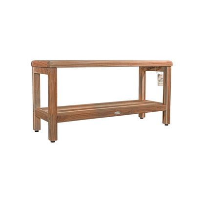 EcoDecors Eleganto EarthyTeak 35" Solid Teak Wood Shower Bench With Shelf