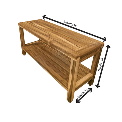 EcoDecors Eleganto EarthyTeak 35" Solid Teak Wood Shower Bench With Shelf