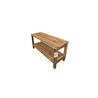EcoDecors Eleganto EarthyTeak 35" Solid Teak Wood Shower Bench With Shelf