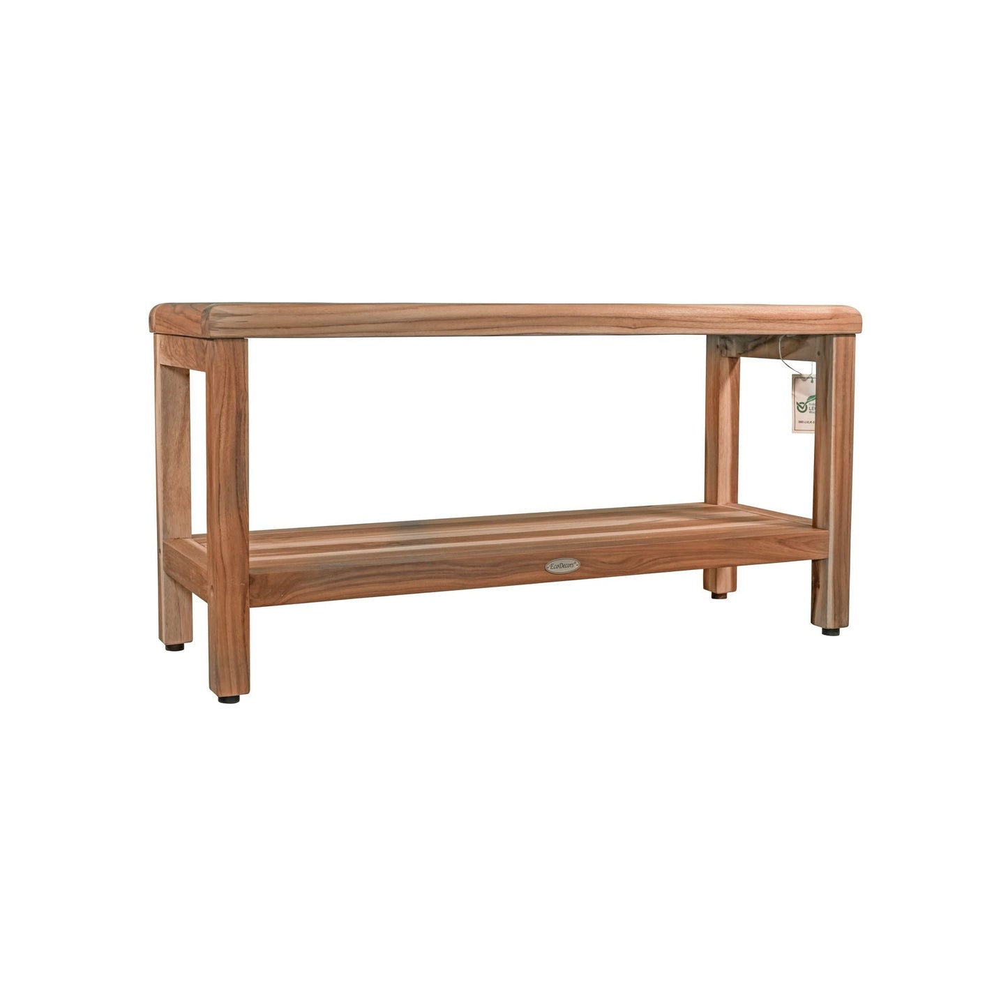 EcoDecors Eleganto EarthyTeak 35" Solid Teak Wood Shower Bench With Shelf