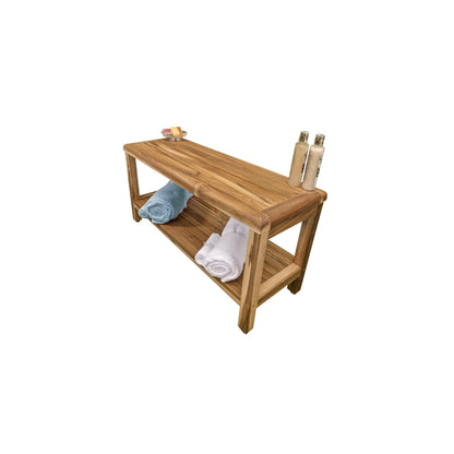 EcoDecors Eleganto EarthyTeak 35" Solid Teak Wood Shower Bench With Shelf