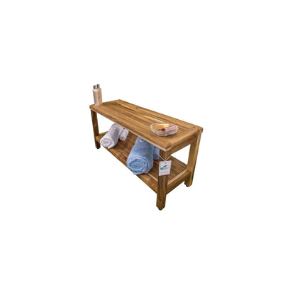 EcoDecors Eleganto EarthyTeak 35" Solid Teak Wood Shower Bench With Shelf