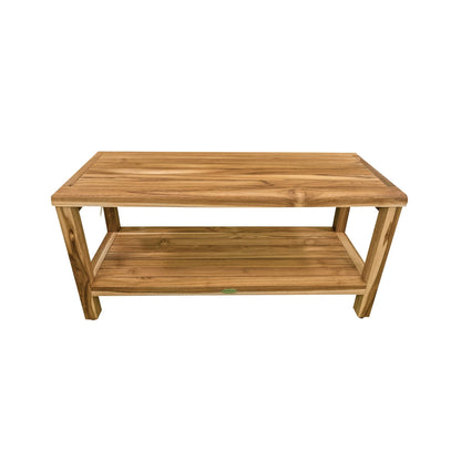 EcoDecors Eleganto EarthyTeak 35" Solid Teak Wood Shower Bench With Shelf