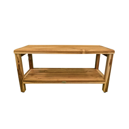 EcoDecors Eleganto EarthyTeak 35" Solid Teak Wood Shower Bench With Shelf