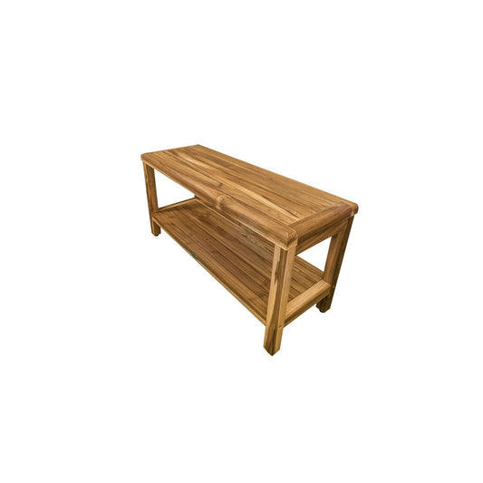 EcoDecors Eleganto EarthyTeak 35" Solid Teak Wood Shower Bench With Shelf