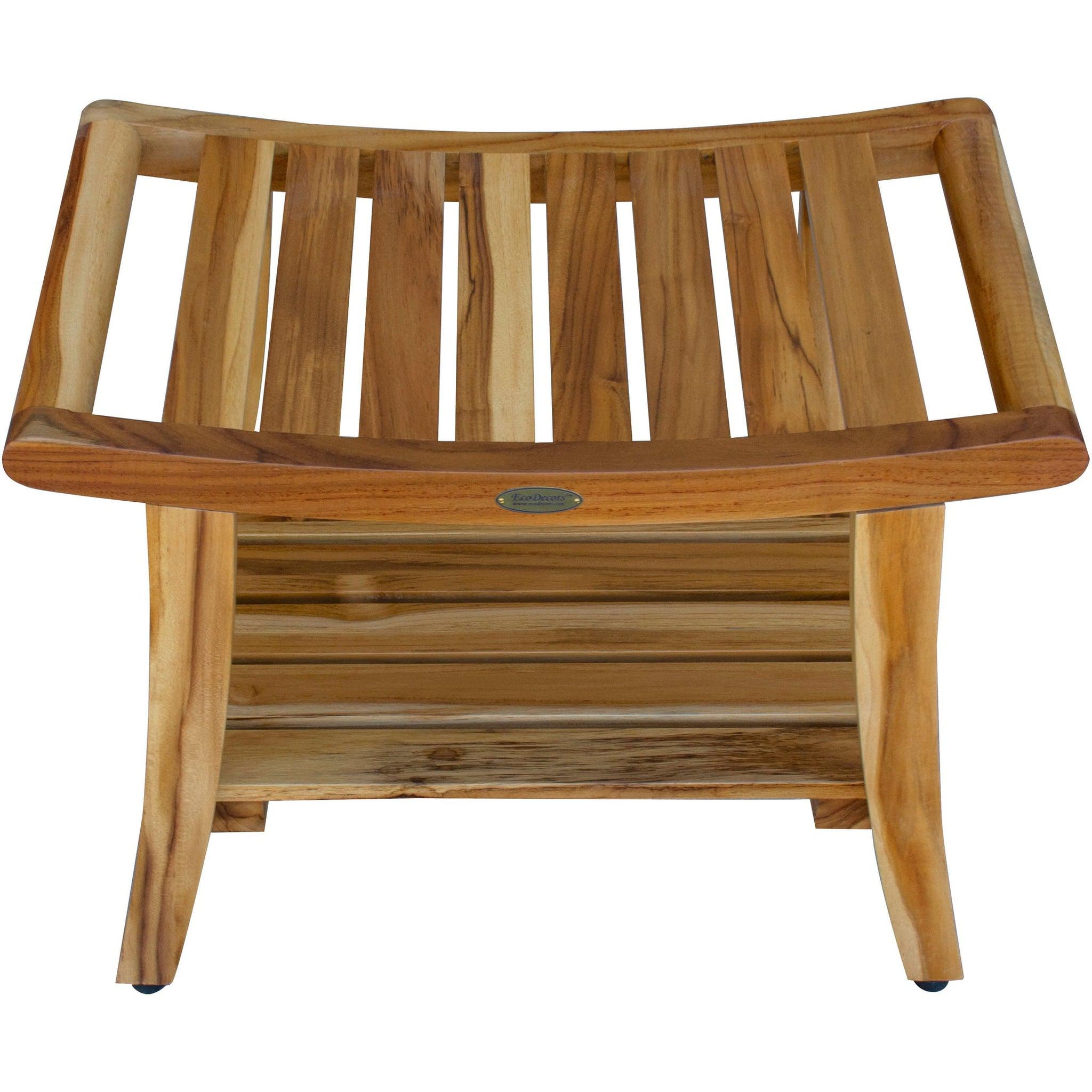 Teak shower outlet bench with arms