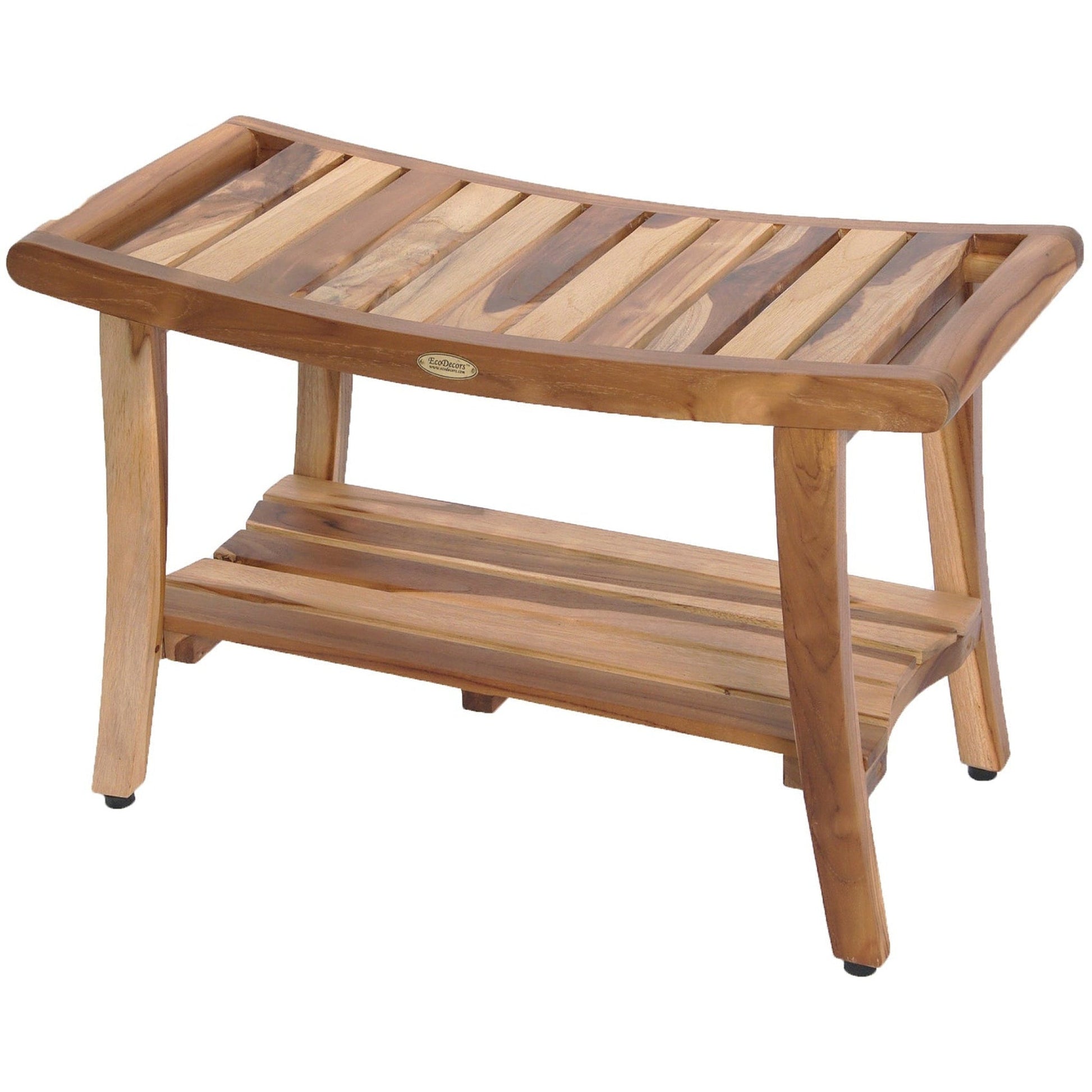 EcoDecors Harmony 30" EarthyTeak Solid Teak Wood Shower Bench With Shelf and LiftAide Arms