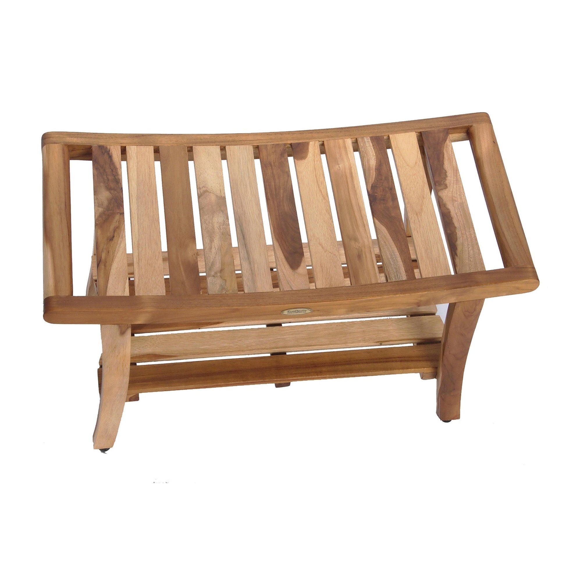 EcoDecors Harmony 30" EarthyTeak Solid Teak Wood Shower Bench With Shelf and LiftAide Arms