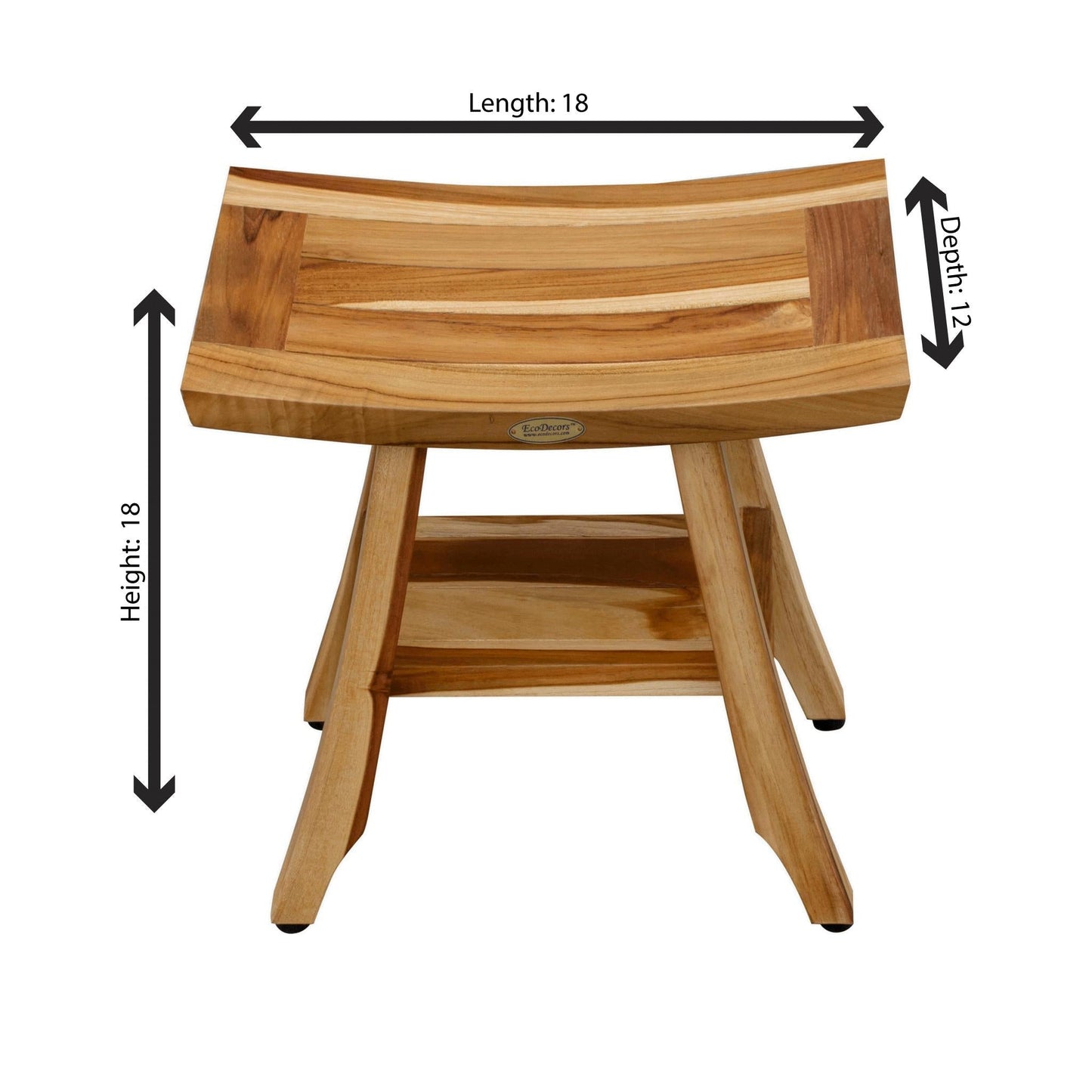 EcoDecors Satori 18" EarthyTeak Solid Teak Wood Shower Bench With Shelf