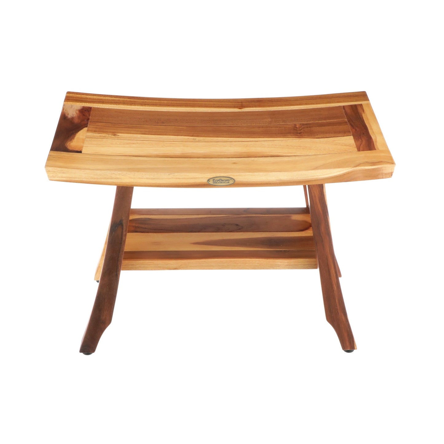 EcoDecors Satori 24" EarthyTeak Solid Teak Wood Shower Bench With Shelf