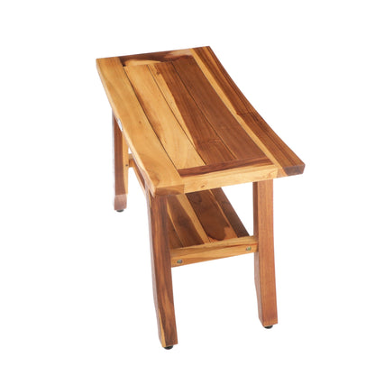 EcoDecors Satori 24" EarthyTeak Solid Teak Wood Shower Bench With Shelf