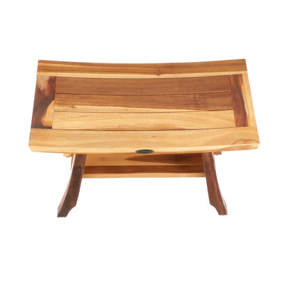 EcoDecors Satori 24" EarthyTeak Solid Teak Wood Shower Bench With Shelf