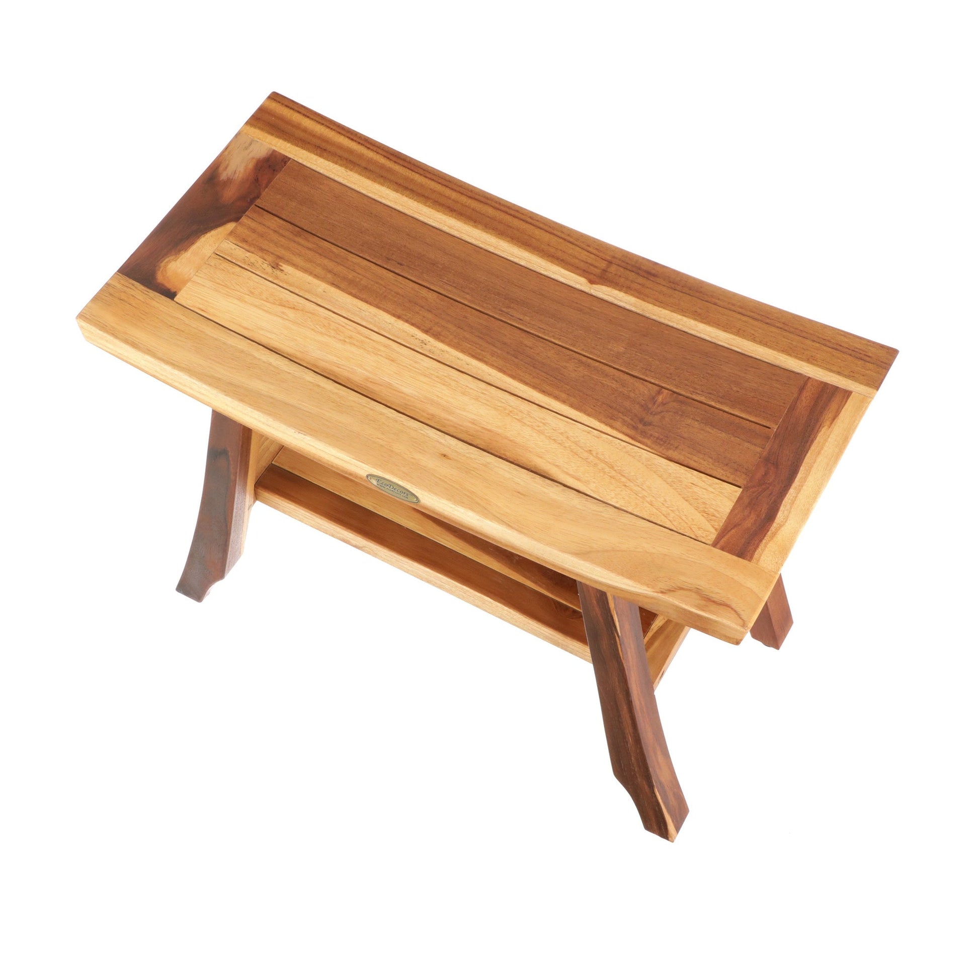 EcoDecors Satori 24" EarthyTeak Solid Teak Wood Shower Bench With Shelf