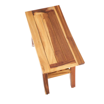 EcoDecors Satori 24" EarthyTeak Solid Teak Wood Shower Bench With Shelf