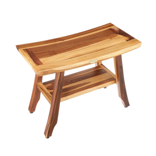 EcoDecors Satori 24" EarthyTeak Solid Teak Wood Shower Bench With Shelf