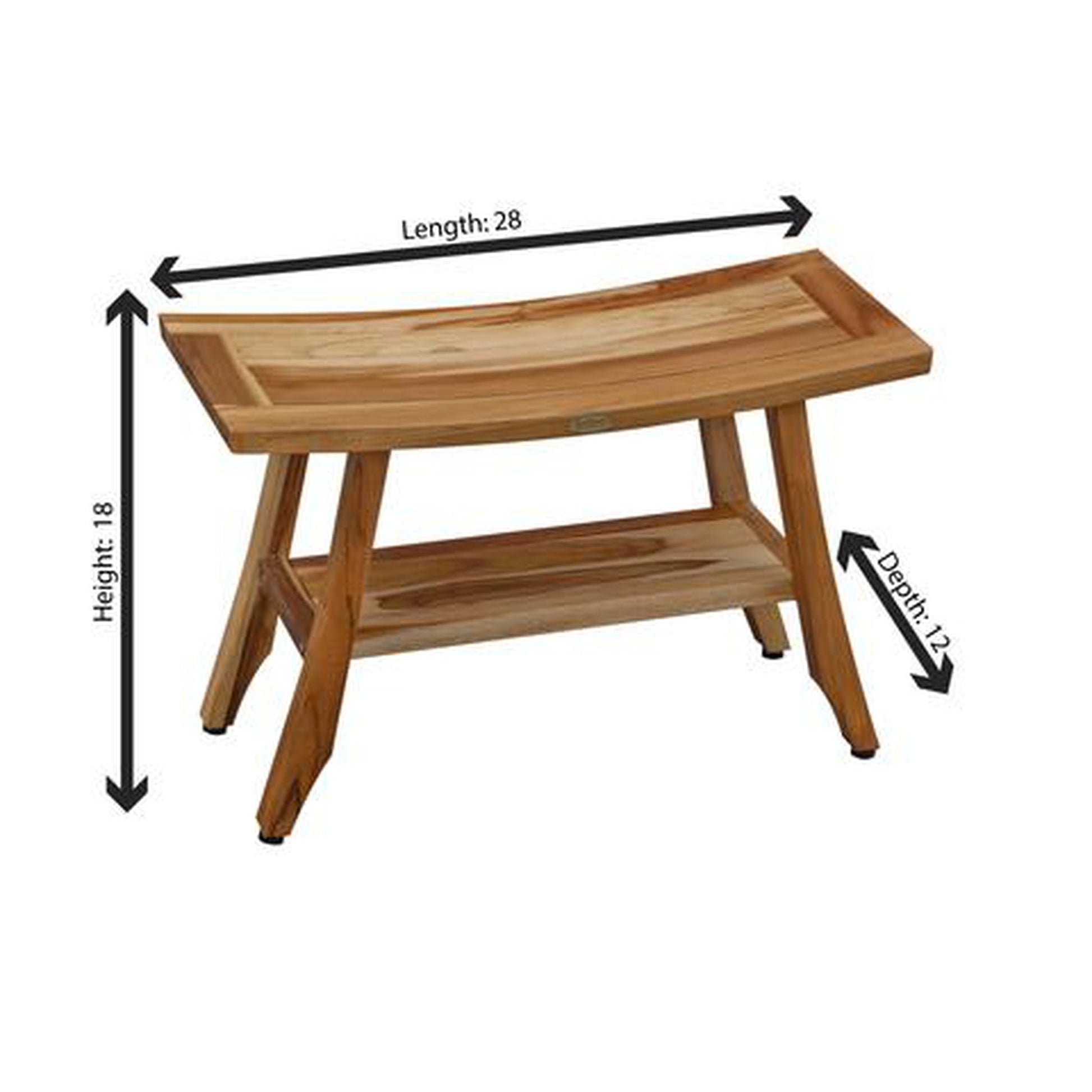EcoDecors Satori 28" EarthyTeak Solid Teak Wood Shower Bench With Shelf