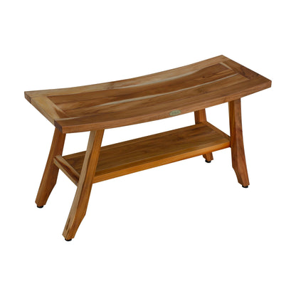 EcoDecors Satori 34" EarthyTeak Solid Teak Wood Shower Bench With Shelf