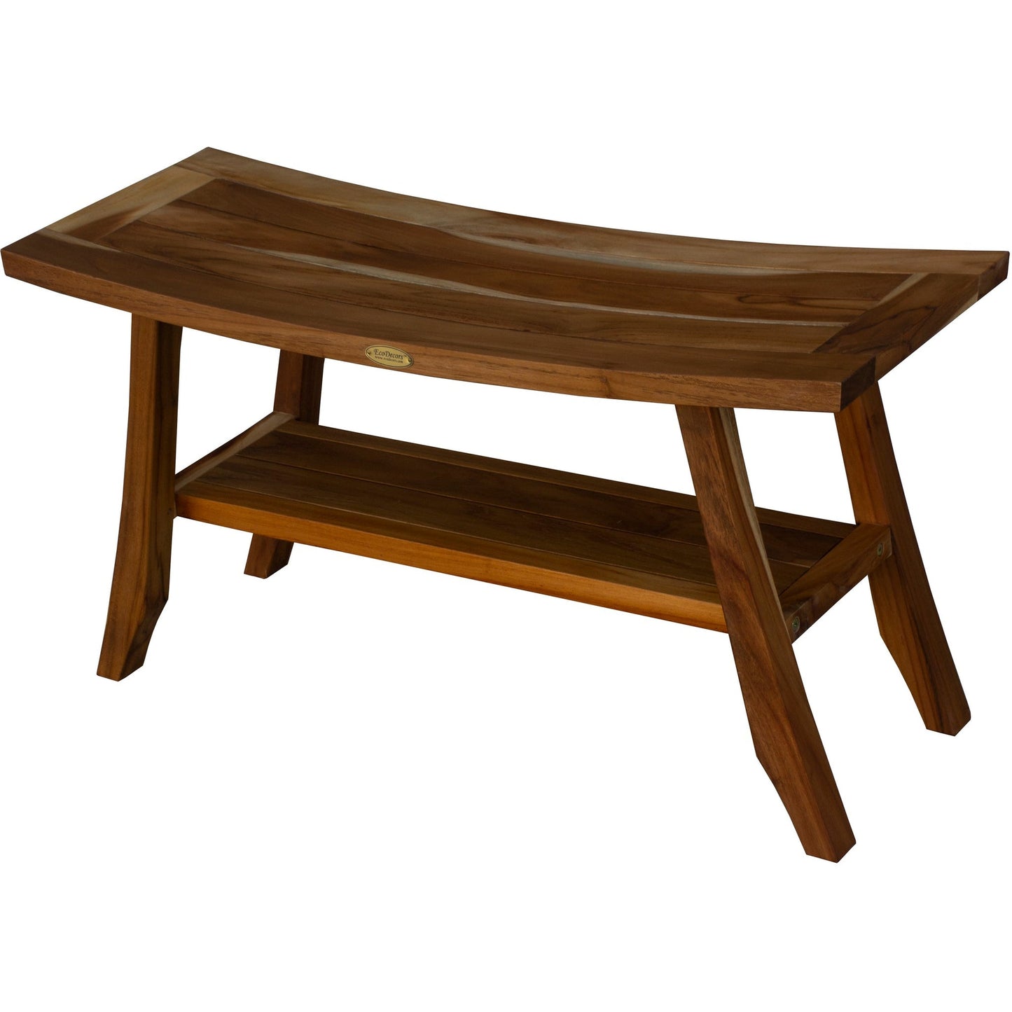 EcoDecors Satori 34" EarthyTeak Solid Teak Wood Shower Bench With Shelf