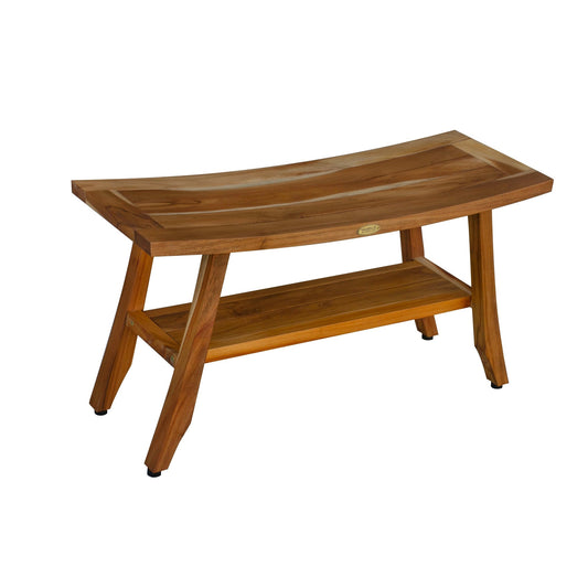 EcoDecors Satori 34" EarthyTeak Solid Teak Wood Shower Bench With Shelf