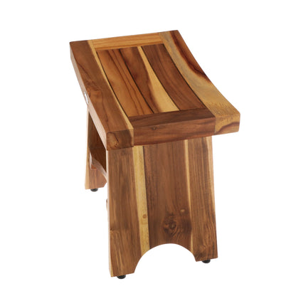 EcoDecors Serenity 18" EarthyTeak Solid Teak Wood Shower Bench With Shelf