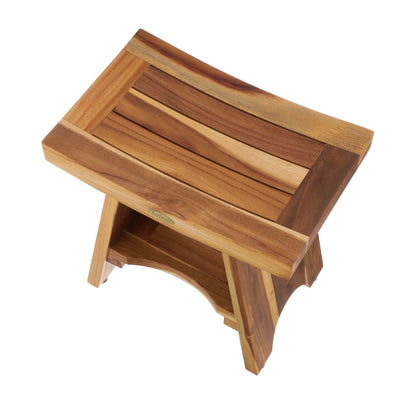 EcoDecors Serenity 18" EarthyTeak Solid Teak Wood Shower Bench With Shelf