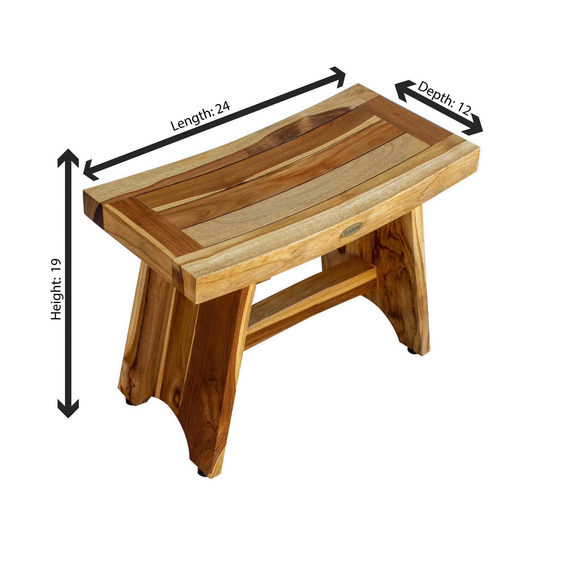 EcoDecors Serenity 24" EarthyTeak Solid Teak Wood Shower Bench