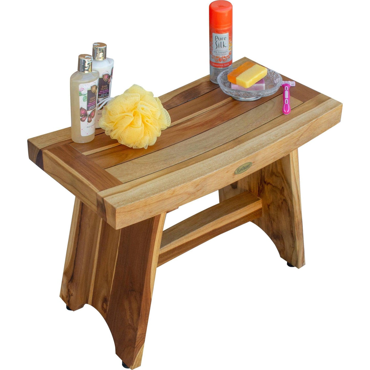 EcoDecors Serenity 24" EarthyTeak Solid Teak Wood Shower Bench