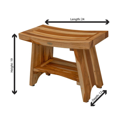 EcoDecors Serenity 24" EarthyTeak Solid Teak Wood Shower Bench With Shelf