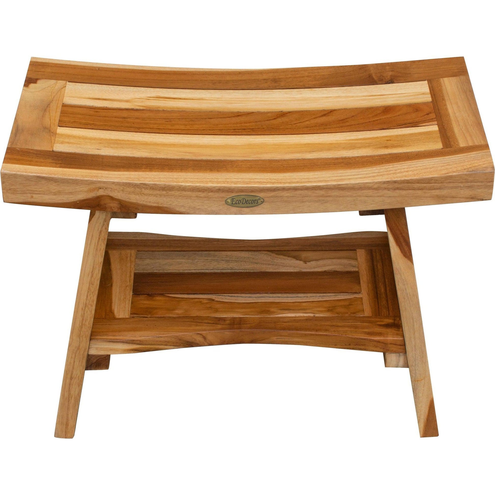 EcoDecors Serenity 24" EarthyTeak Solid Teak Wood Shower Bench With Shelf