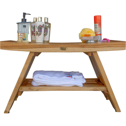 EcoDecors Serenity 30" EarthyTeak Solid Teak Wood Shower Bench With Shelf