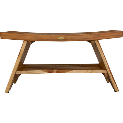 EcoDecors Serenity 35" EarthyTeak Solid Teak Wood Shower Bench With Shelf