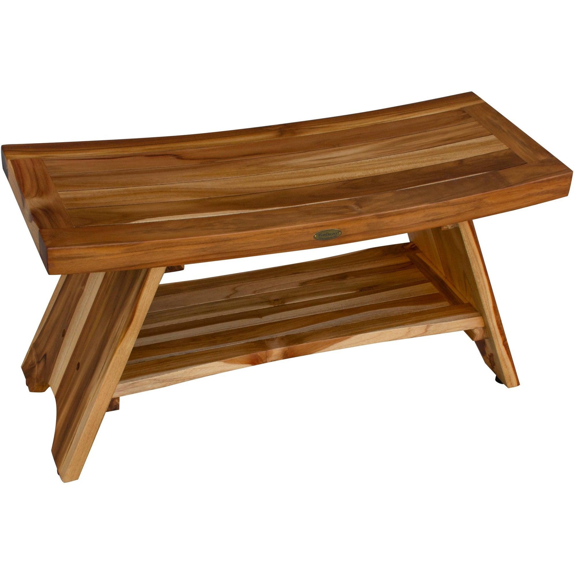 EcoDecors Serenity 35" EarthyTeak Solid Teak Wood Shower Bench With Shelf