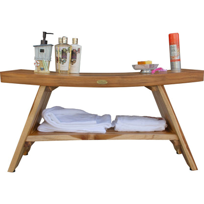 EcoDecors Serenity 35" EarthyTeak Solid Teak Wood Shower Bench With Shelf