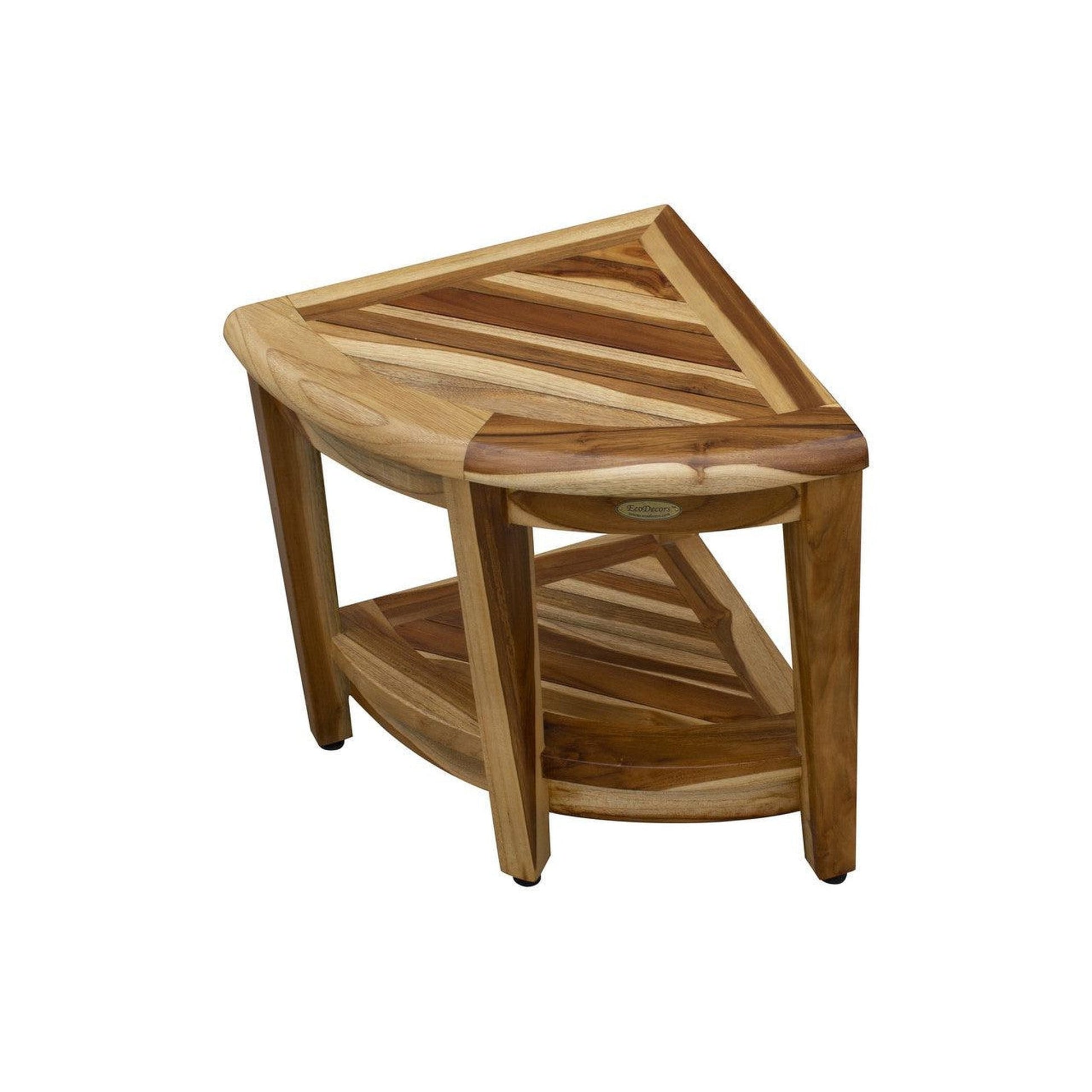 EcoDecors SnazzyCorner 22" x 19" EarthyTeak Solid Teak Wood Wide Corner Shower Bench With Shelf