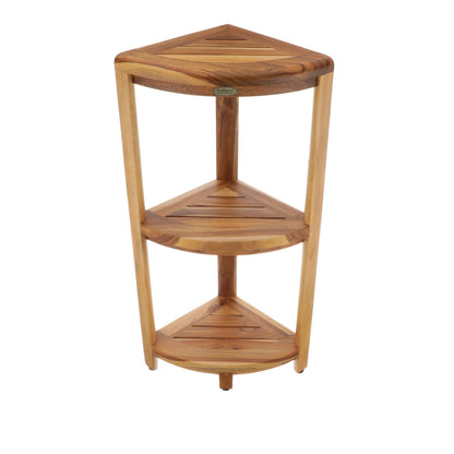 EcoDecors SnazzyCorner 32" 3-Tier EarthyTeak Solid Teak Wood Corner Shelf