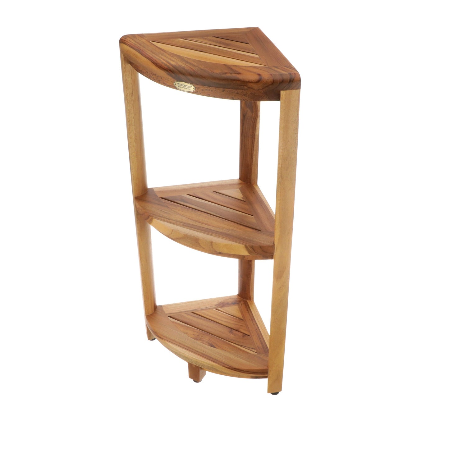 EcoDecors SnazzyCorner 32" 3-Tier EarthyTeak Solid Teak Wood Corner Shelf