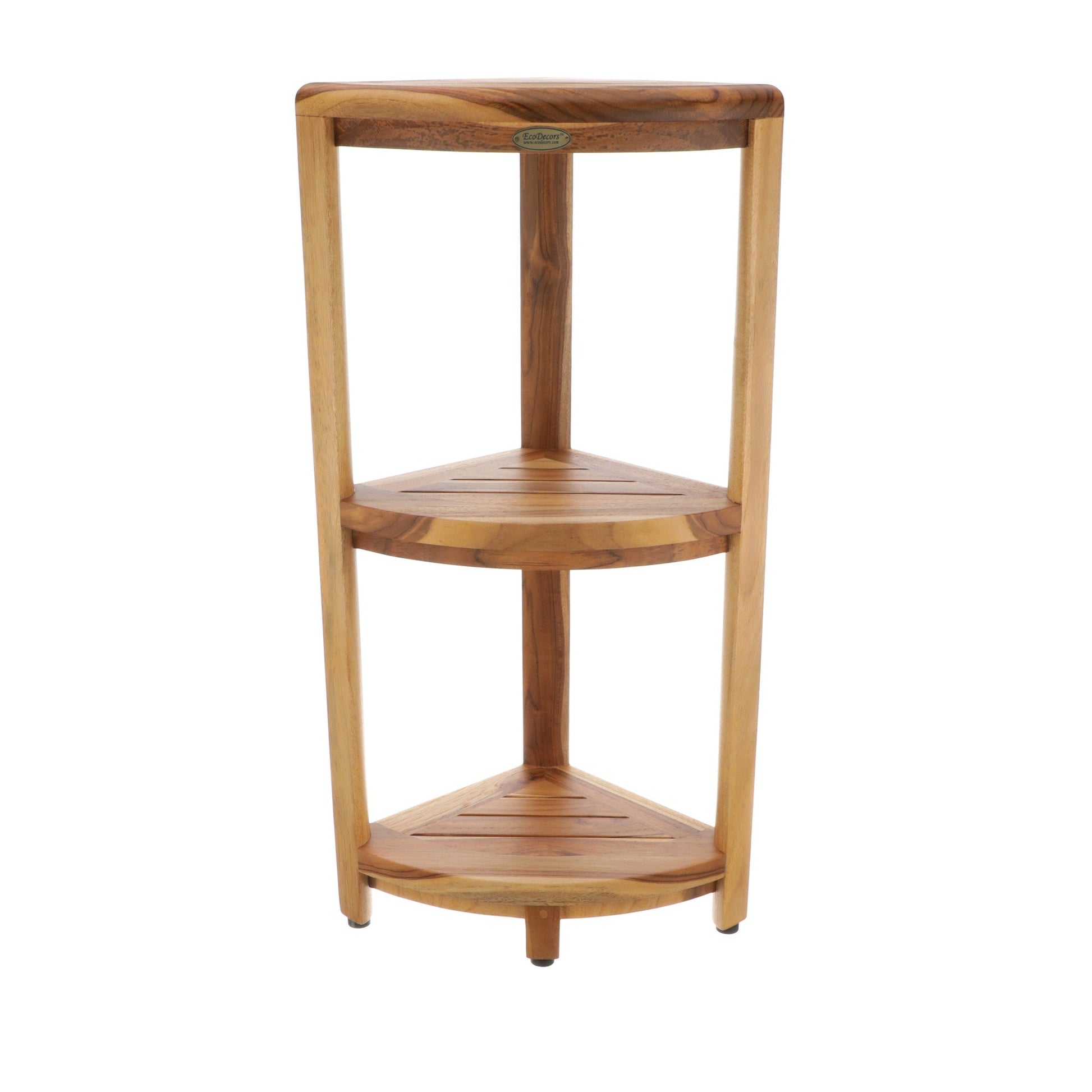 3 Tier Bathroom Corner Organizer with Teak Wood Shower Caddy Standing  Handle Up