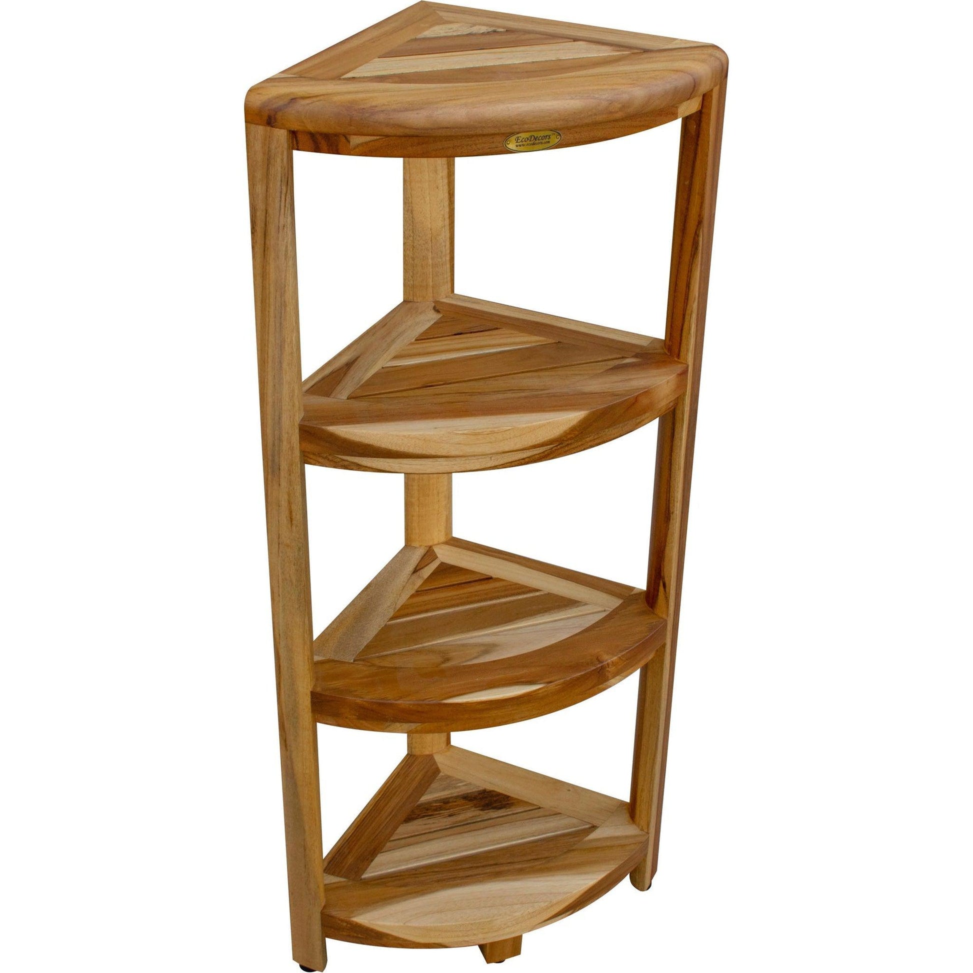 EcoDecors SnazzyCorner 38" EarthyTeak Solid Teak Wood Corner Shower Shelf